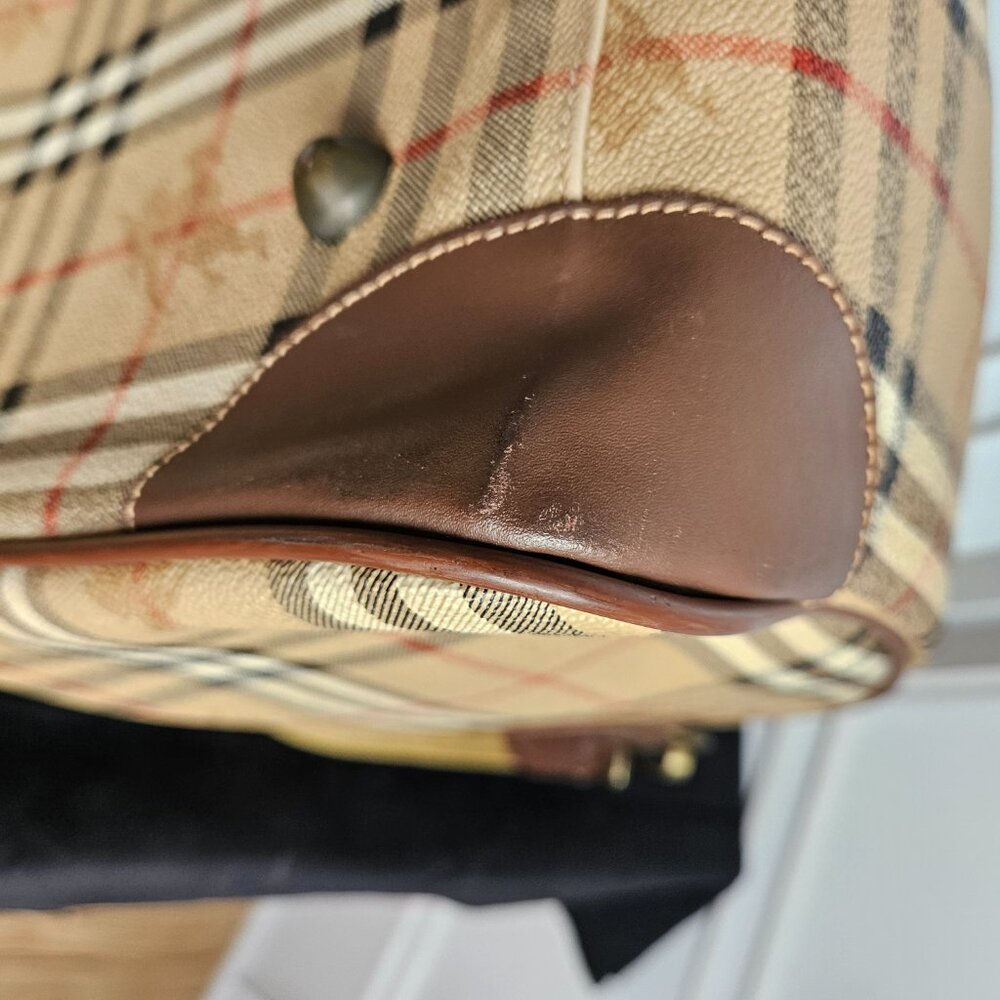 Burberrys Vintage Haystack Boston Brown PVC Travel Bag - EUC - Picture 13 of 16